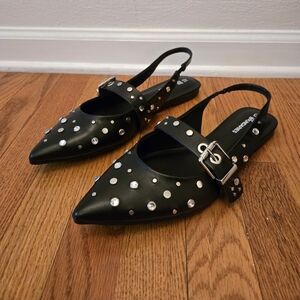 No Boundaries Black Slingback Flats with Silver Accents